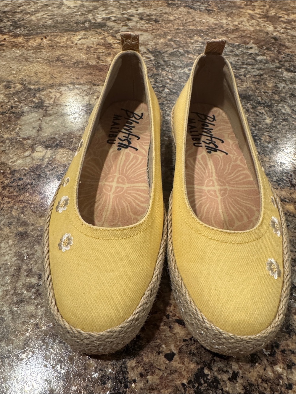Blowfish Yellow Canvas Espadrille Slip-Ons with Floral Embroidery Size 8.5